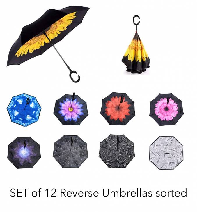 SET of 12 reversible umbrellas with different designs