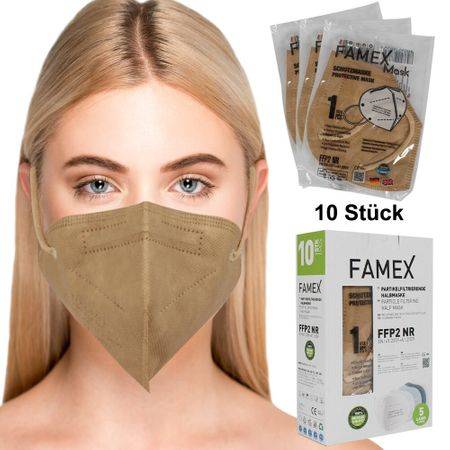 FFP2-Maske Atemschutzmaske Mundschutz Beige 10 Stück einzelverpackt zertifiziert