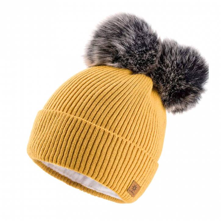 Hat with double bobble M018 701 Mustard