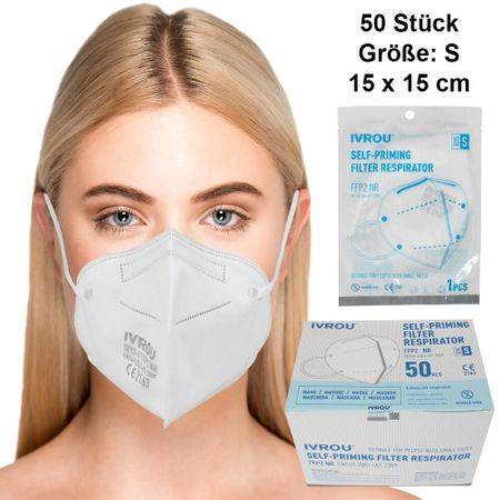 FFP2-Maske Größe S Atemschutzmaske Mundschutz Weiß 50 Stück einzelverpackt zertifiziert