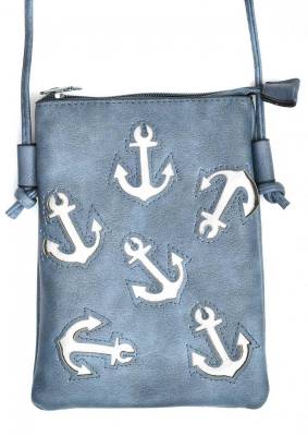 Umhängetasche Tasche mit Handyfach und Maritim Anker Muster - Blau