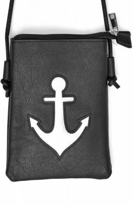 Umhängetasche Tasche mit Handyfach und Maritim Anker Muster - Schwarz
