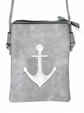 Umhängetasche Tasche mit Handyfach und Maritim Anker Muster - Grau