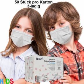5 x 50 Stück 3-lagige Medizinische Einwegmasken für Kinder Weiß