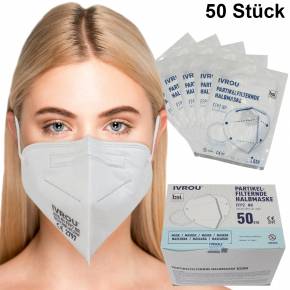 FFP2-Maske Atemschutzmaske Mundschutz Weiß 50 Stück einzelverpackt zertifiziert