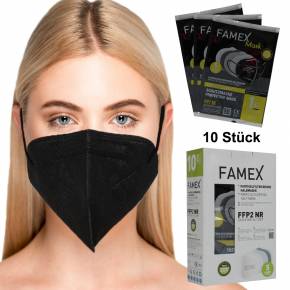 FFP2-Maske Atemschutzmaske Mundschutz Schwarz 10 Stück einzelverpackt zertifiziert