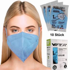 FFP2-Maske Atemschutzmaske Mundschutz Hellblau 10 Stück einzelverpackt zertifiziert