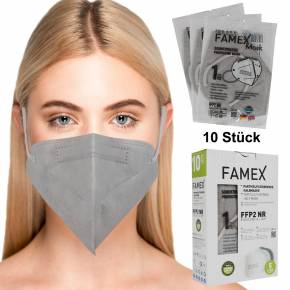 FFP2-Maske Atemschutzmaske Mundschutz Hellgrau 10 Stück einzelverpackt zertifiziert