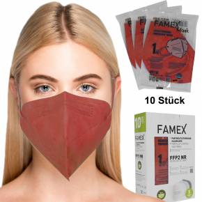 FFP2-Maske Atemschutzmaske Mundschutz Dunkelrot 10 Stück einzelverpackt zertifiziert