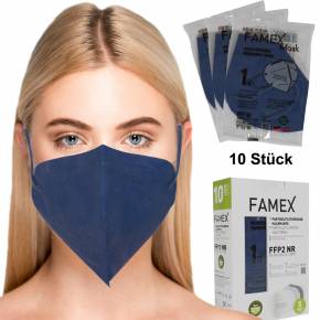 FFP2-Maske Atemschutzmaske Mundschutz Dunkelblau 10 Stück einzelverpackt zertifiziert