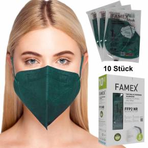 FFP2-Maske Atemschutzmaske Mundschutz Dunkelgrün 10 Stück einzelverpackt zertifiziert