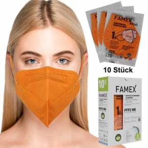 FFP2-Maske Atemschutzmaske Mundschutz Orange 10 Stück einzelverpackt zertifiziert
