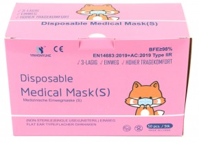 50 Stück 3-lagige Medizinische Einwegmasken für Kinder Rosa