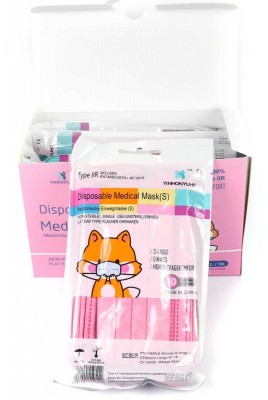 50 Stück 3-lagige Medizinische Einwegmasken für Kinder Rosa